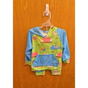 Kid's Animal Print Hoodie & Pants Set - Green & Blue 18-24 Months